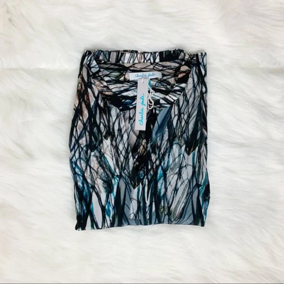 Charlie Jade Blouse sheer open cut out open back print long sleeve Size Medium - Picture 2 of 13